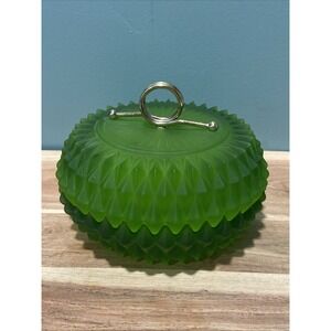 Vintage Indiana Glass Powder/Candy Trinket Dish Diamond Cut Powdered Emerald